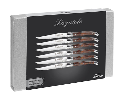 Trudeau Laguiole Steak Knives with Pakkawood Handles, Set of 6, Stainless/Wood