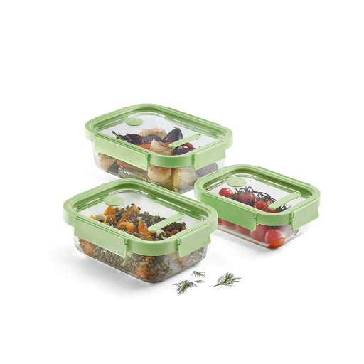 Lekue 100% Airtight Rectangular Glass Food Storage Container, Set of 3