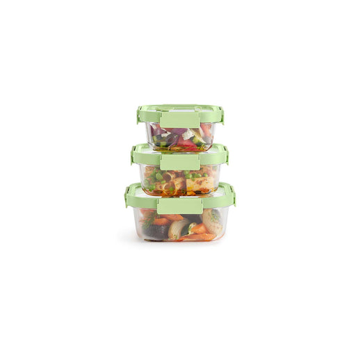 Lekue 100% Airtight Square Glass Food Storage Container, Set of 3