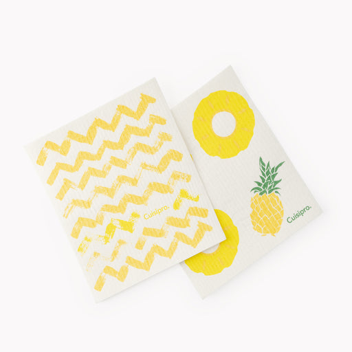 Cuisipro All Purpose Eco-Cloth Sponge Cloth, Yellow Zig Zag/Pineapple, Set of 2