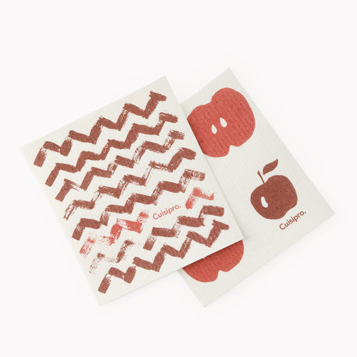 Cuisipro All Purpose Eco-Cloth Sponge Cloth, Red Zig Zag/Apple, Set of 2