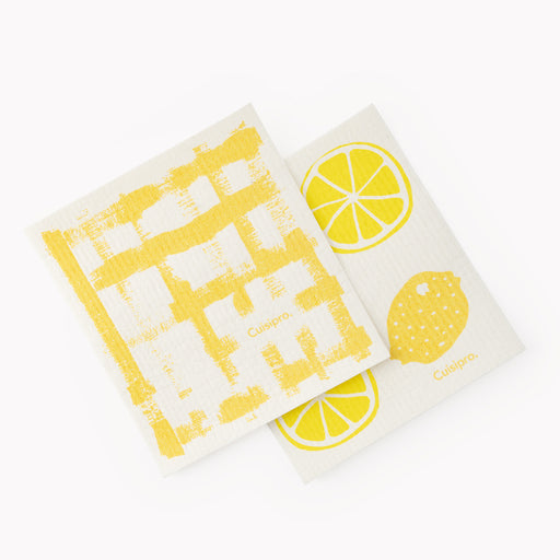 Cuisipro All Purpose Eco-Cloth Sponge Cloth, Yellow Stripe/Apple, Set of 2