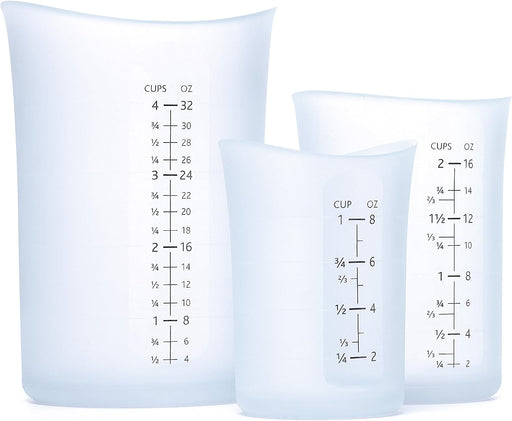 iSi Basics Silicone Flexible Clear Measuring Cup, Set of 3, 1-Cup, 2-Cup, 4-Cup, Clear