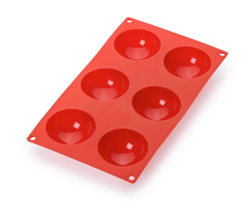 Lekue Silicone 6 Cavity Semi Sphere Baking Mold, Red