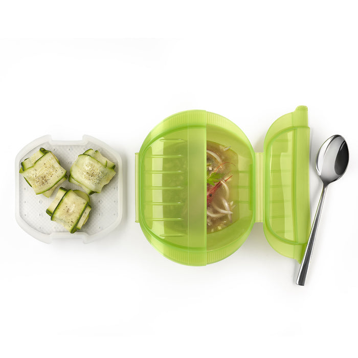 Lekue 3-4 Person Deep Steam Case With Tray And Cookbook, Green