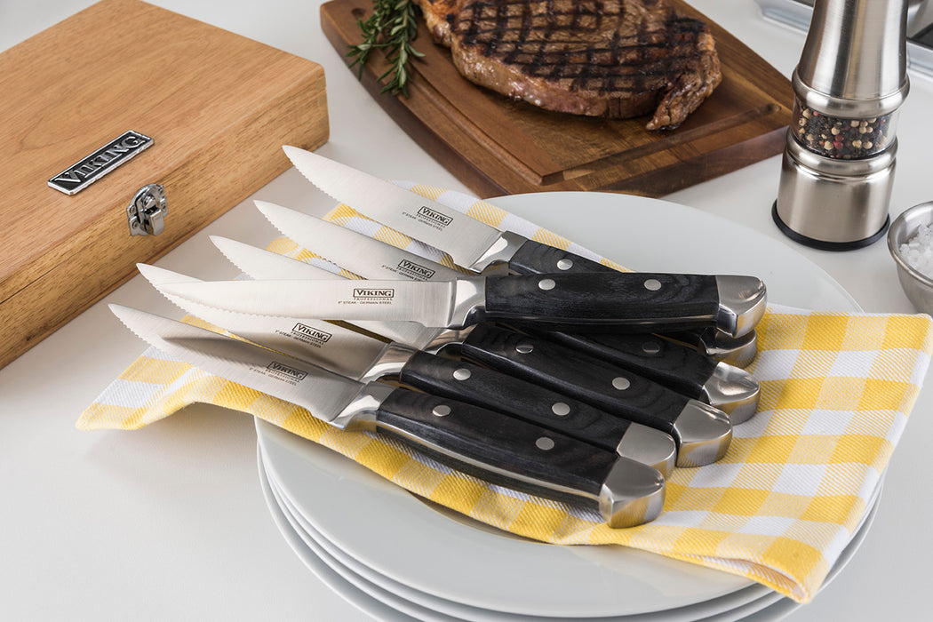 Viking High Carbon German Steel Pakka Wood Handle 6 Piece Steak Knife Set