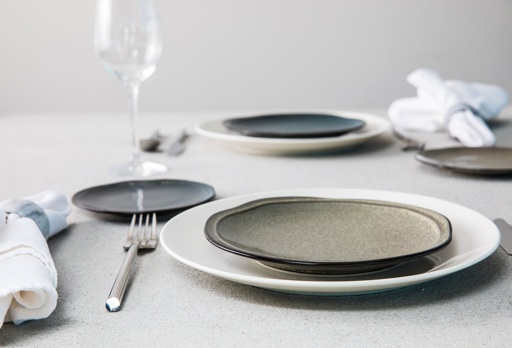 D&V Ston Porcelain Dinnerware Salad Plate, 8-Inch, Set of 6, Mist
