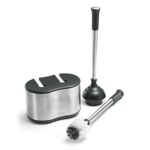 Polder Stainless-Steel Dual Bath Caddy with Toilet Brush and Plunger, Black