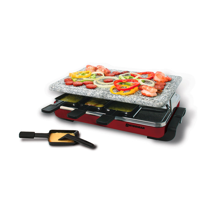 Swissmar Classic 8 Person Raclette Grill With Granite Stone, Red
