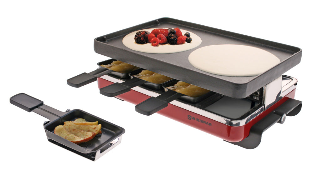 Swissmar Classic Raclette 8 Person Grill w/Cast Iron Grill Plate, Red