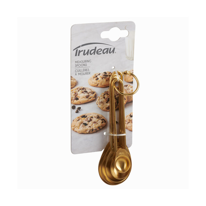 Trudeau Stainless Steel 5 Piece Gold Measuring Spoon Set with Ring
