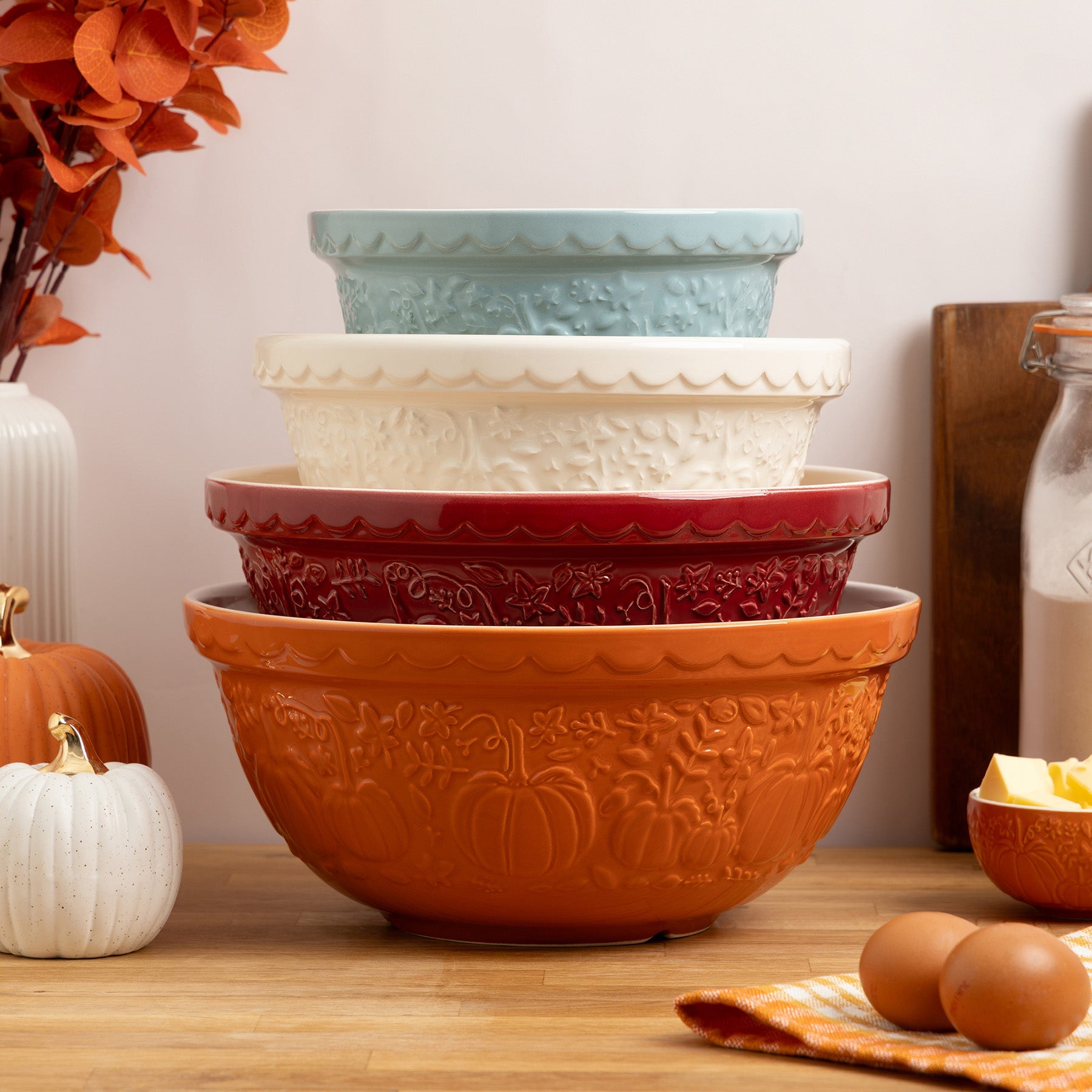 Mason Cash Pumpkin Mixing Bowl Set of 4 | Stoneware Nesting Bowls, Fall Harvest