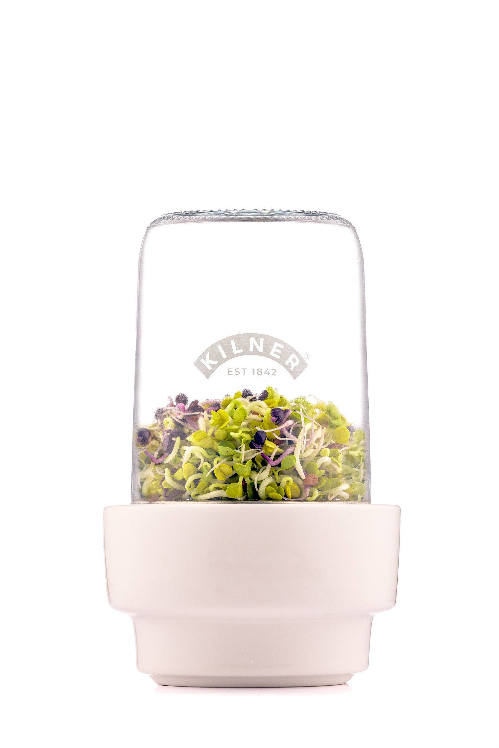 Kilner Food Prep Sprouting Set with Glass Jar and Ceramic Base