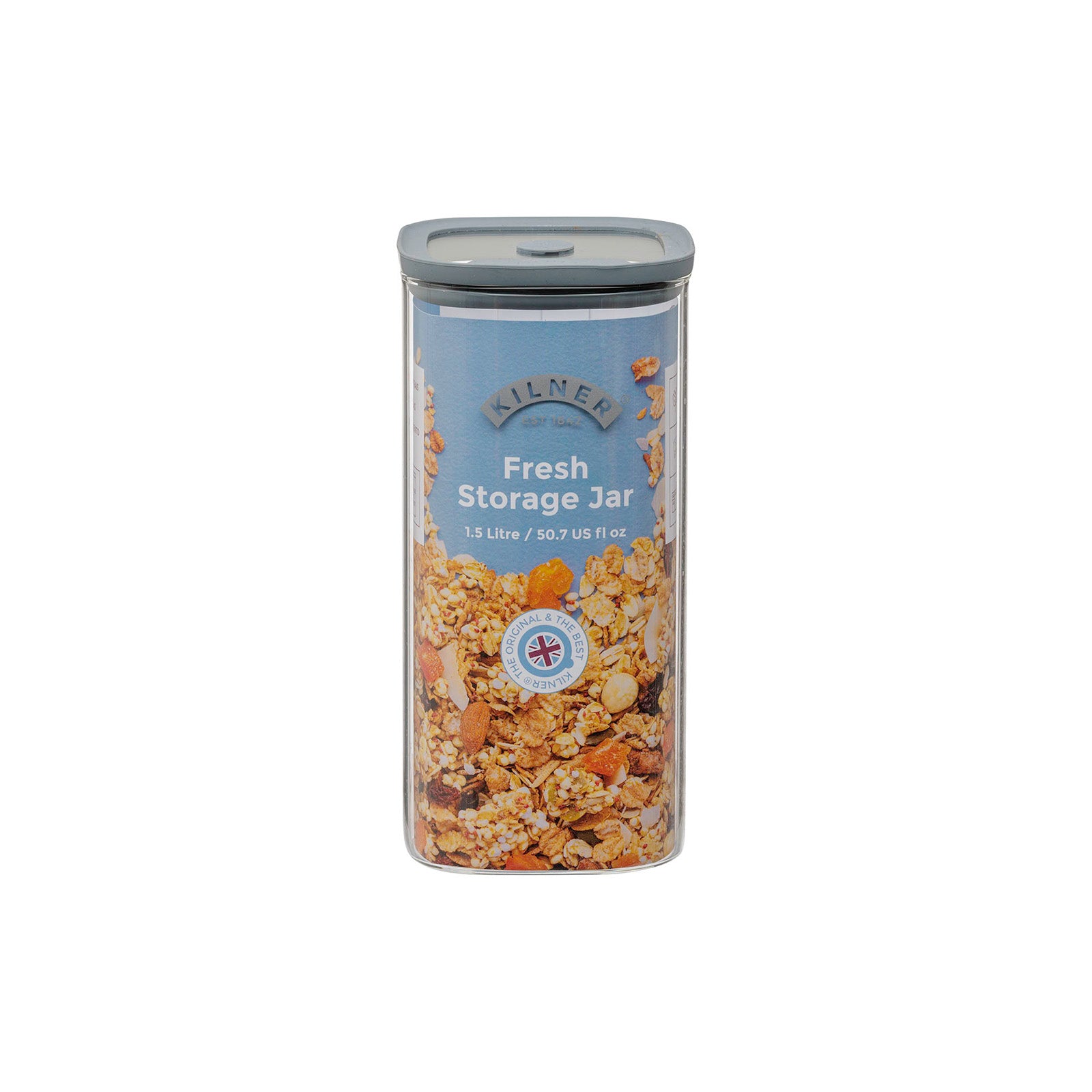 Kilner Fresh Storage Square Jar, Borosilicate Glass Food Container, 50.7 Ounce