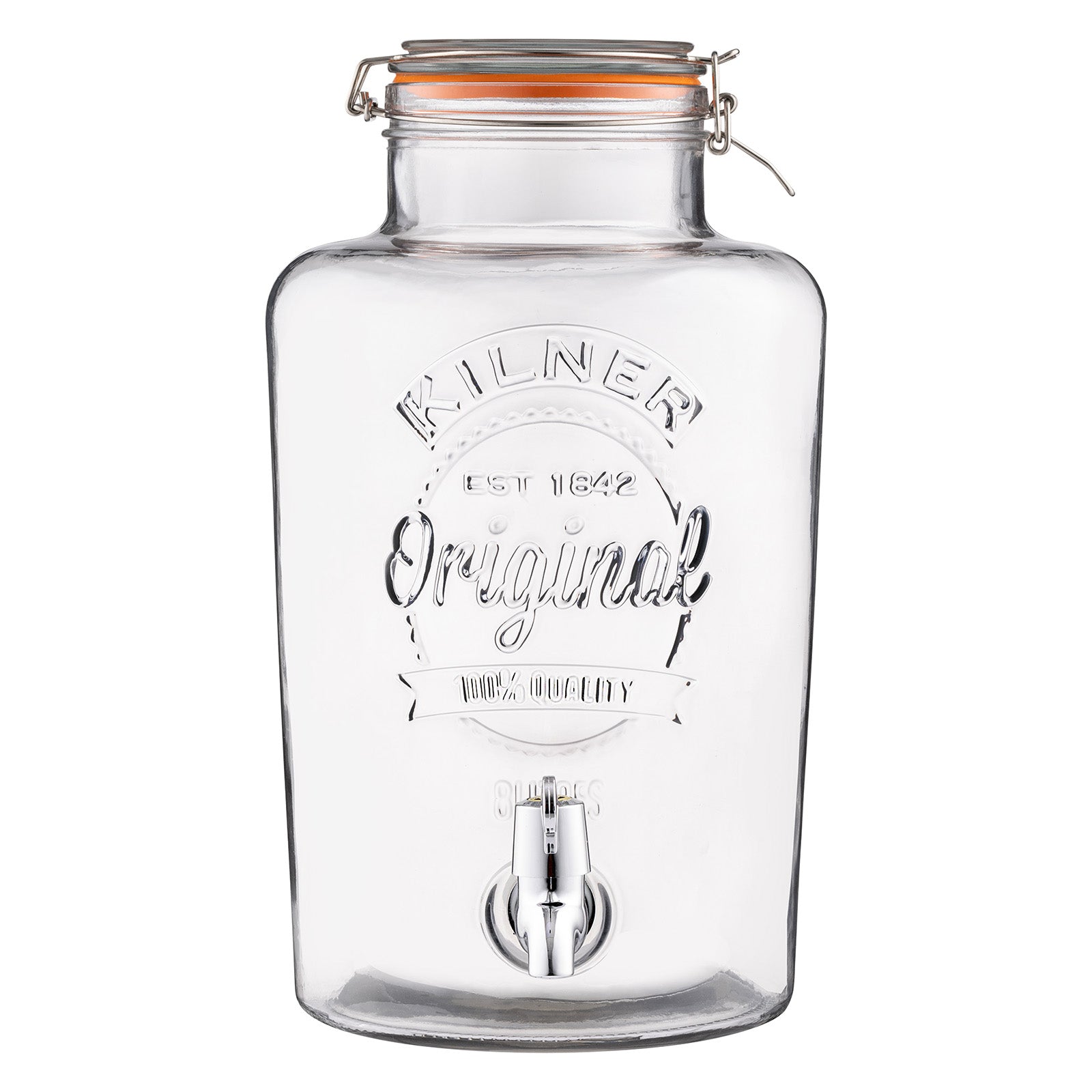 Kilner 2.1 Gallon Drink Dispenser, Large Glass Beverage Jar with Stainless Steel Tap