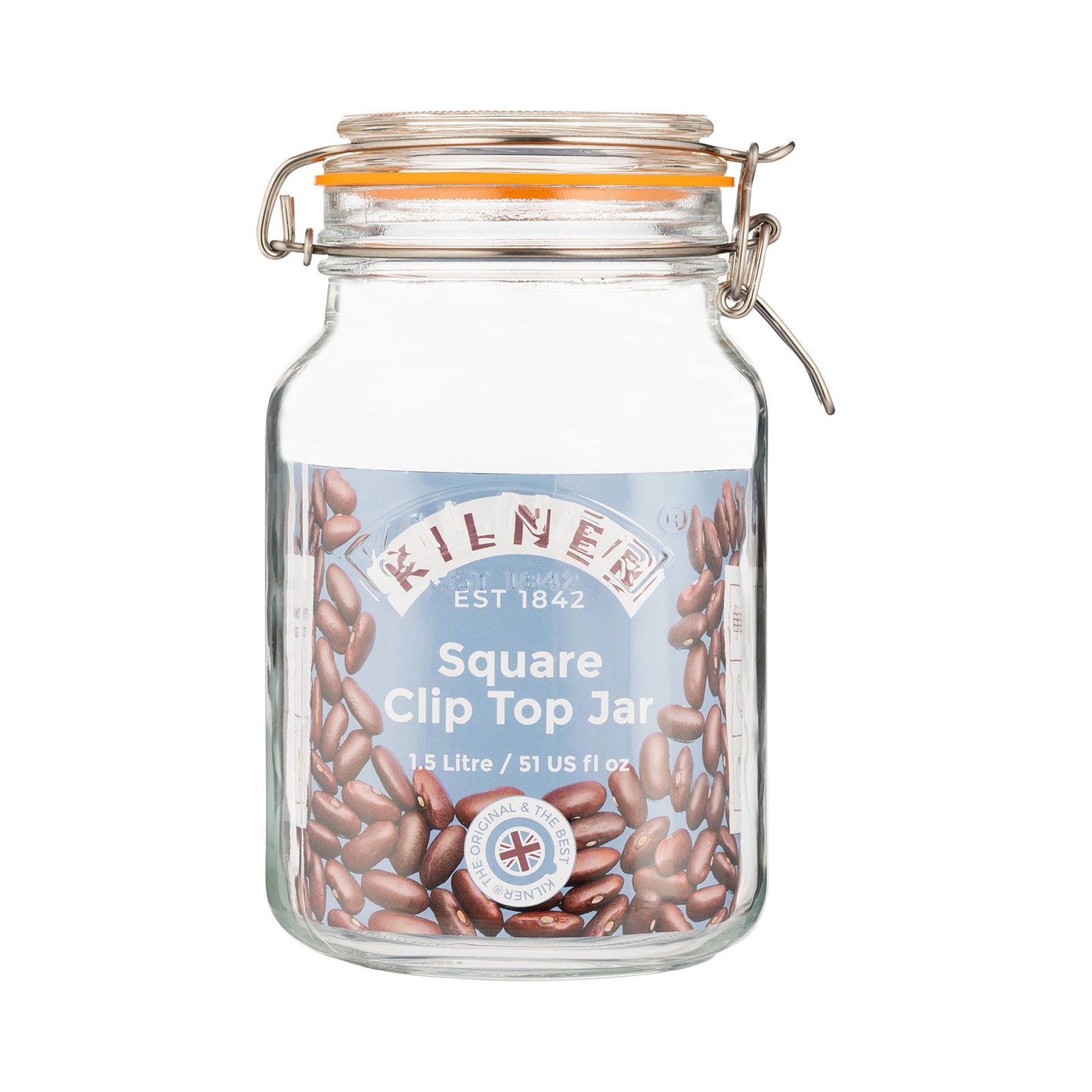 Kilner Square Clip Top Jar for Canning and Food Storage, 51 Ounce