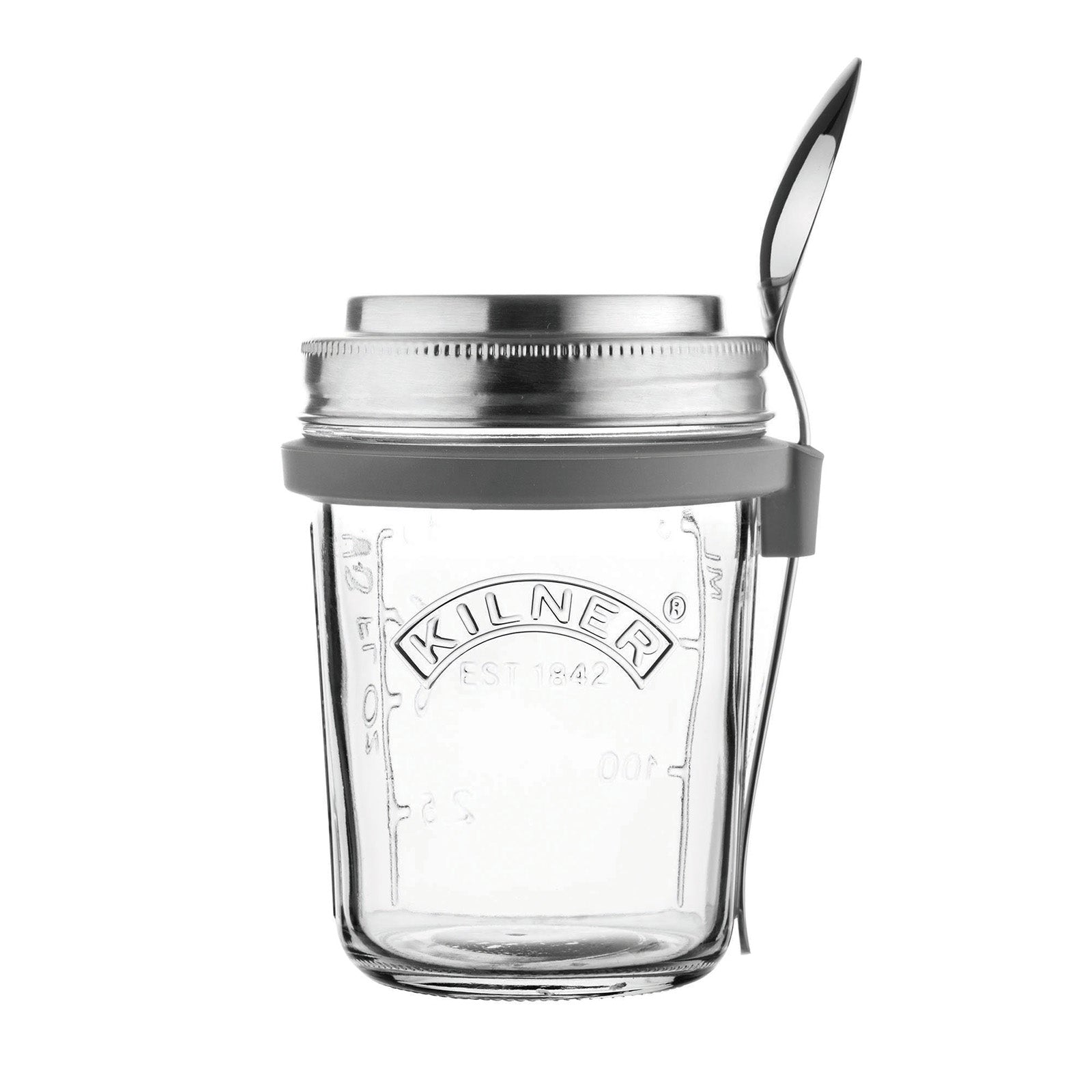 Kilner Parfait & Overnight Oats Jar Set, 350ml Glass Breakfast Jar with Spoon
