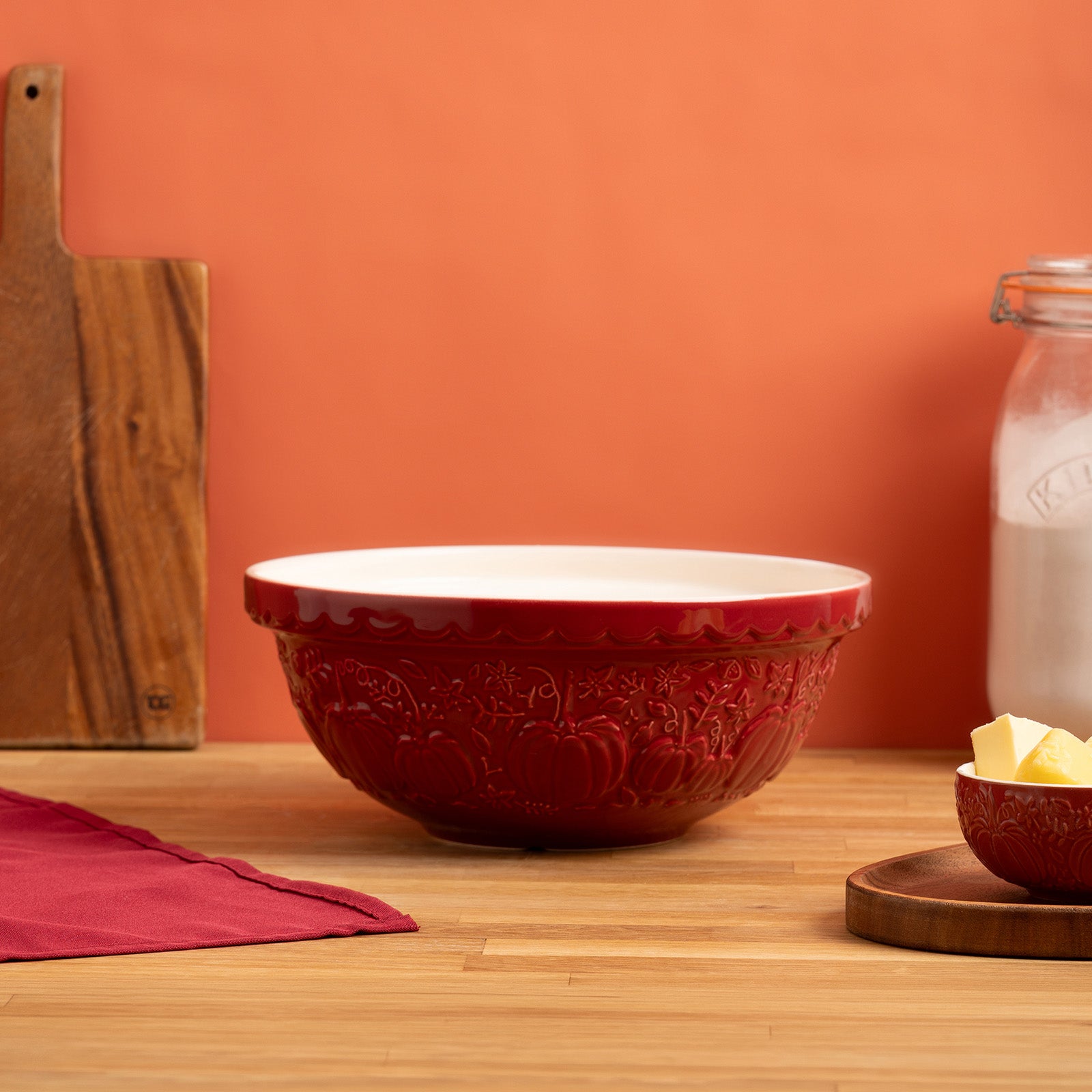 Mason Cash Pumpkin Mixing Bowl Size 18, 2.85-Quart, Dark Red