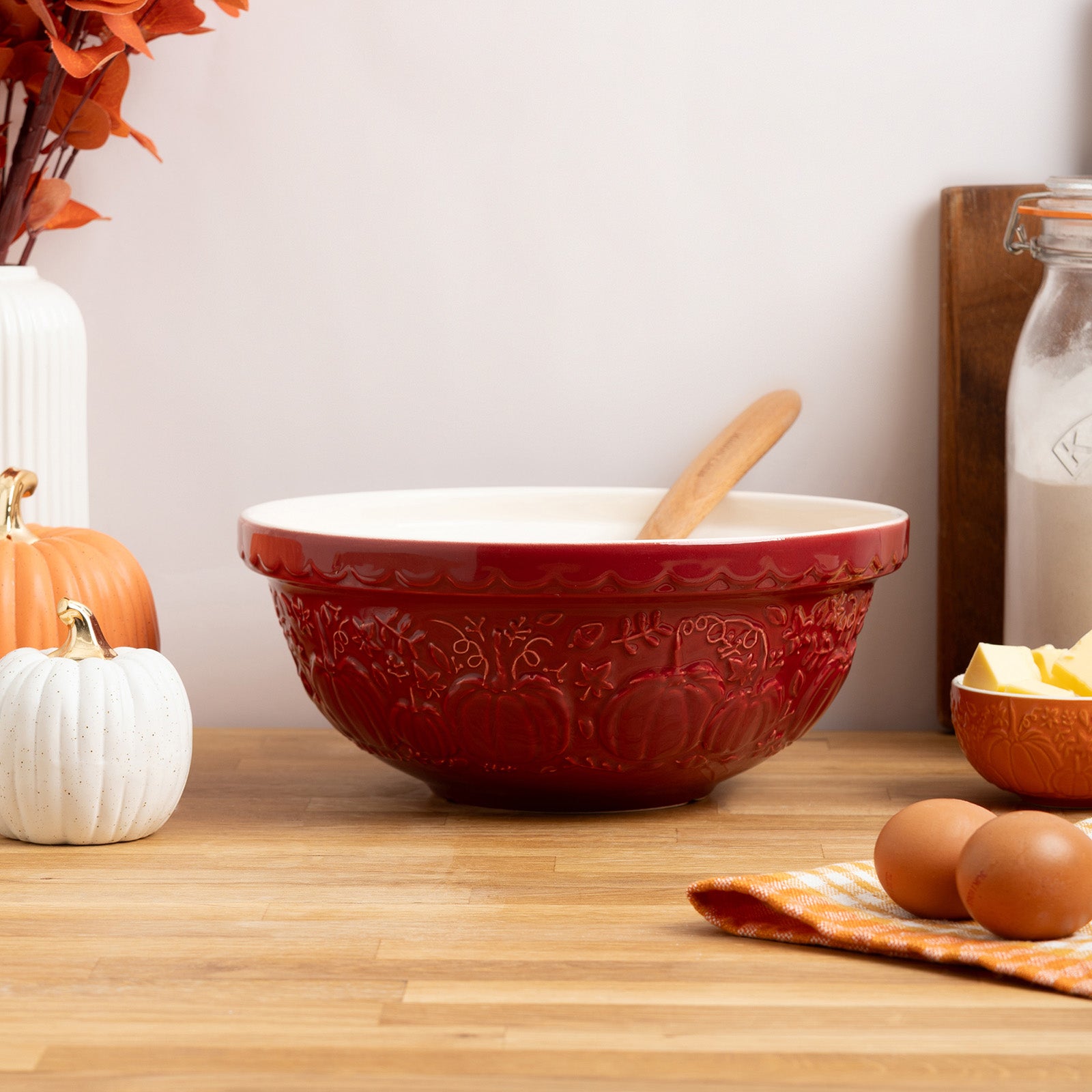 Mason Cash Pumpkin Mixing Bowl Size 18, 2.85-Quart, Dark Red