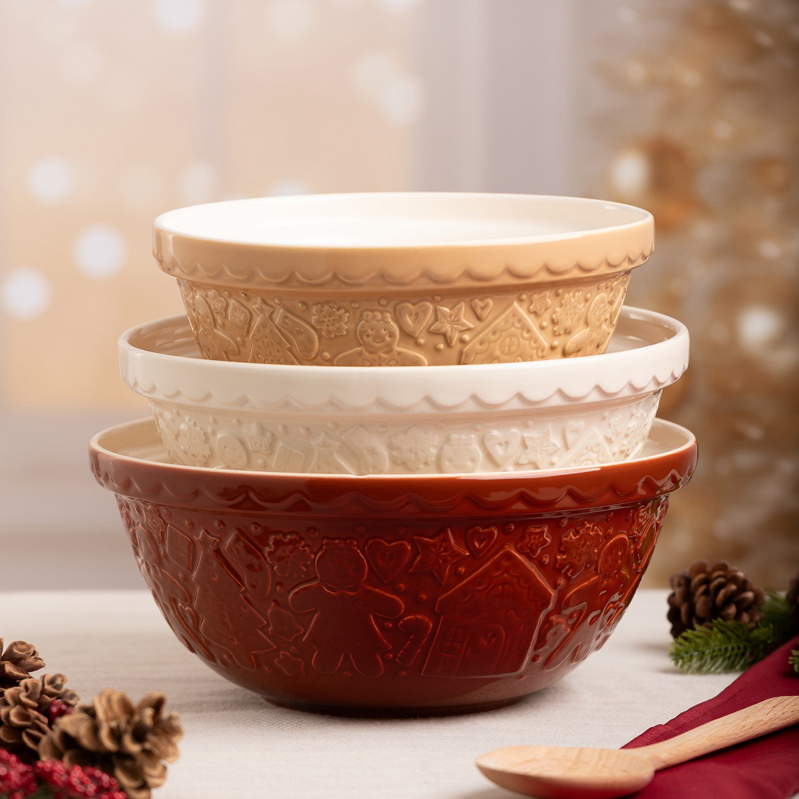 Mason Cash Gingerbread Lane Mixing Bowl Size 18, 2.85-Quart, Cream