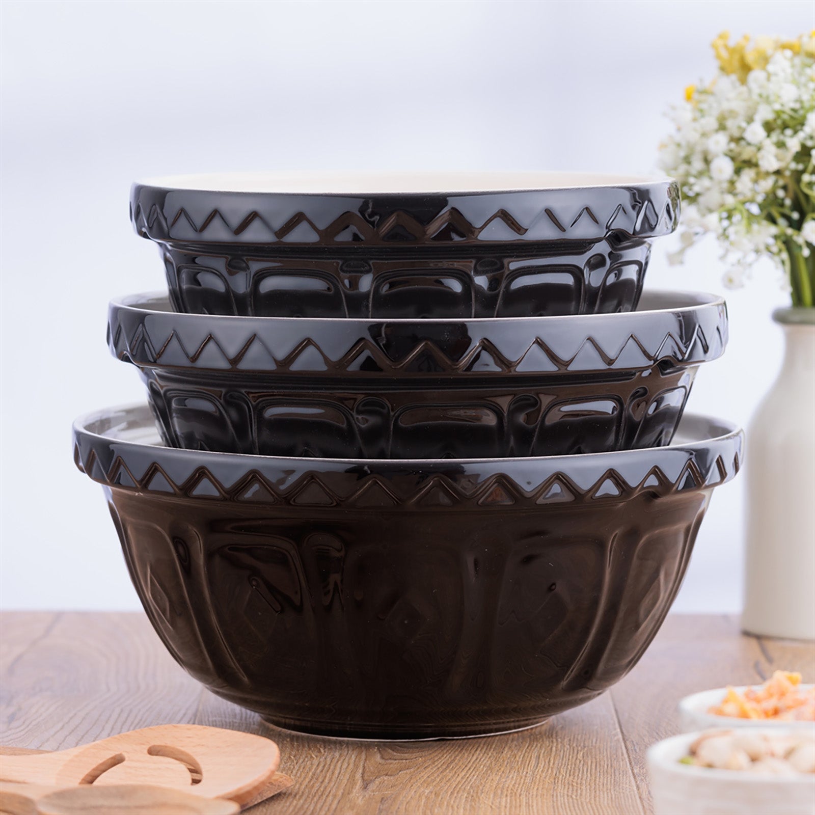 Mason Cash Color Mix Black Size 12, Size 18, Size 24 Mixing Bowl Set of 3