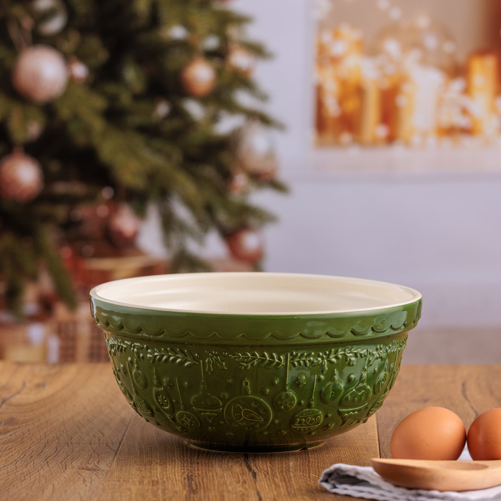 Mason Cash Deck The Halls Size 24 Green Mixing Bowl, 2.15 Quart