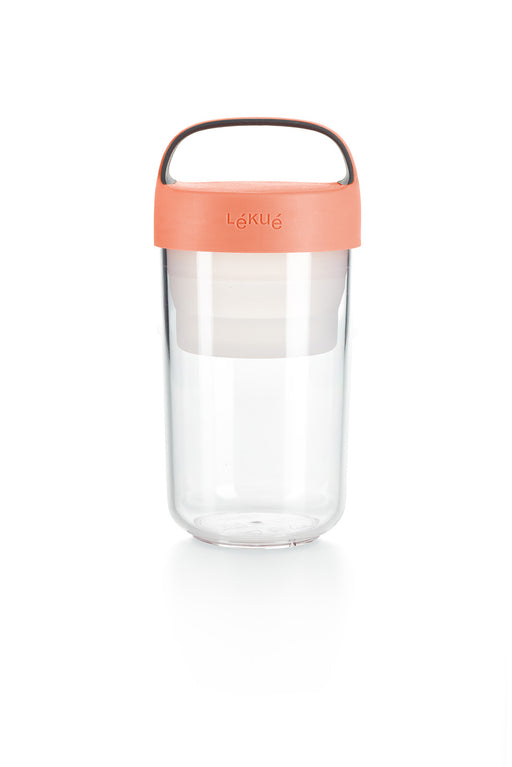Lekue Jar-To-Go 2 Piece Travel Jar Container Set, 20 Ounce, Coral