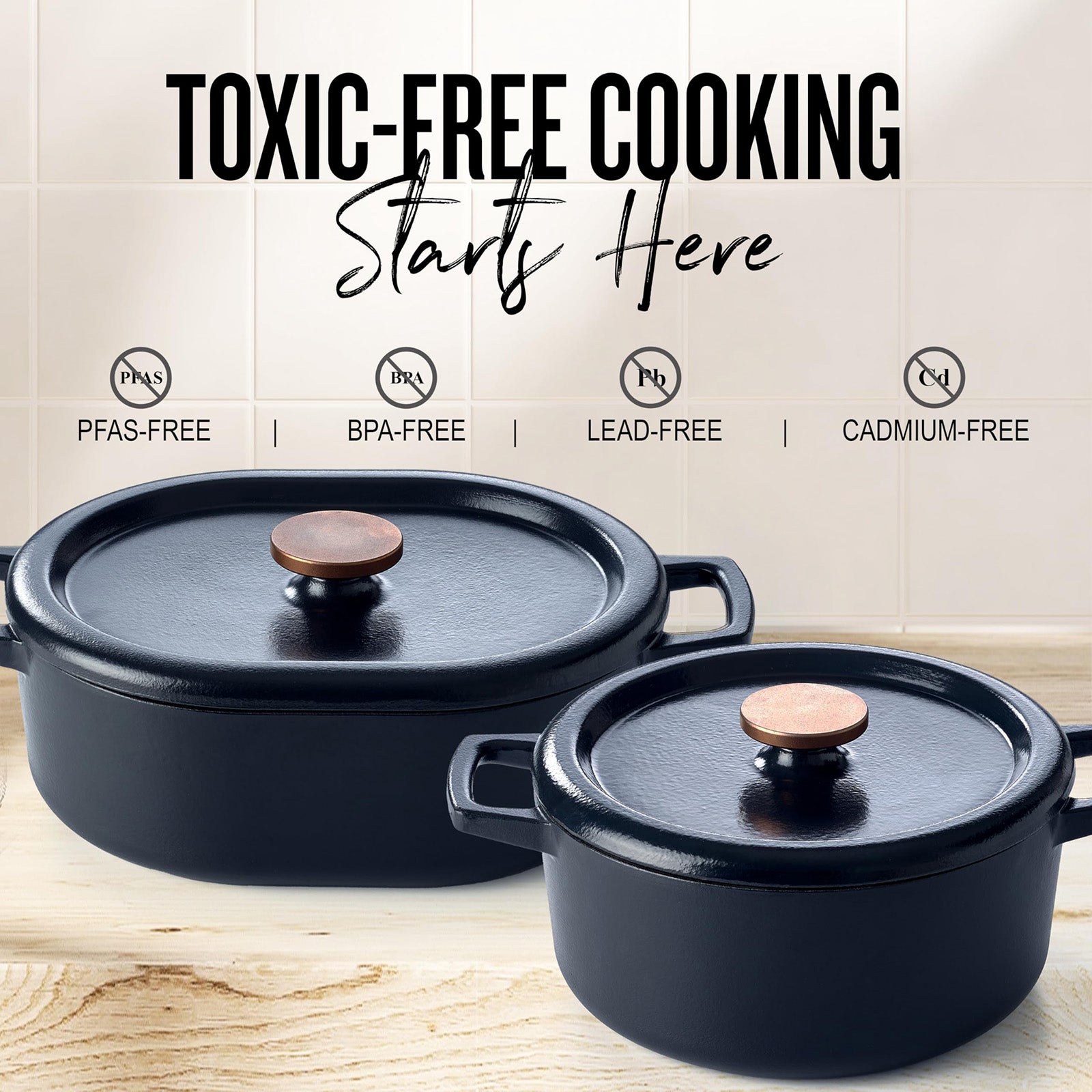 Alva Nori 5.8 Quart Enameled Oval Cast Iron Dutch Oven with Lid and Bronze Knob