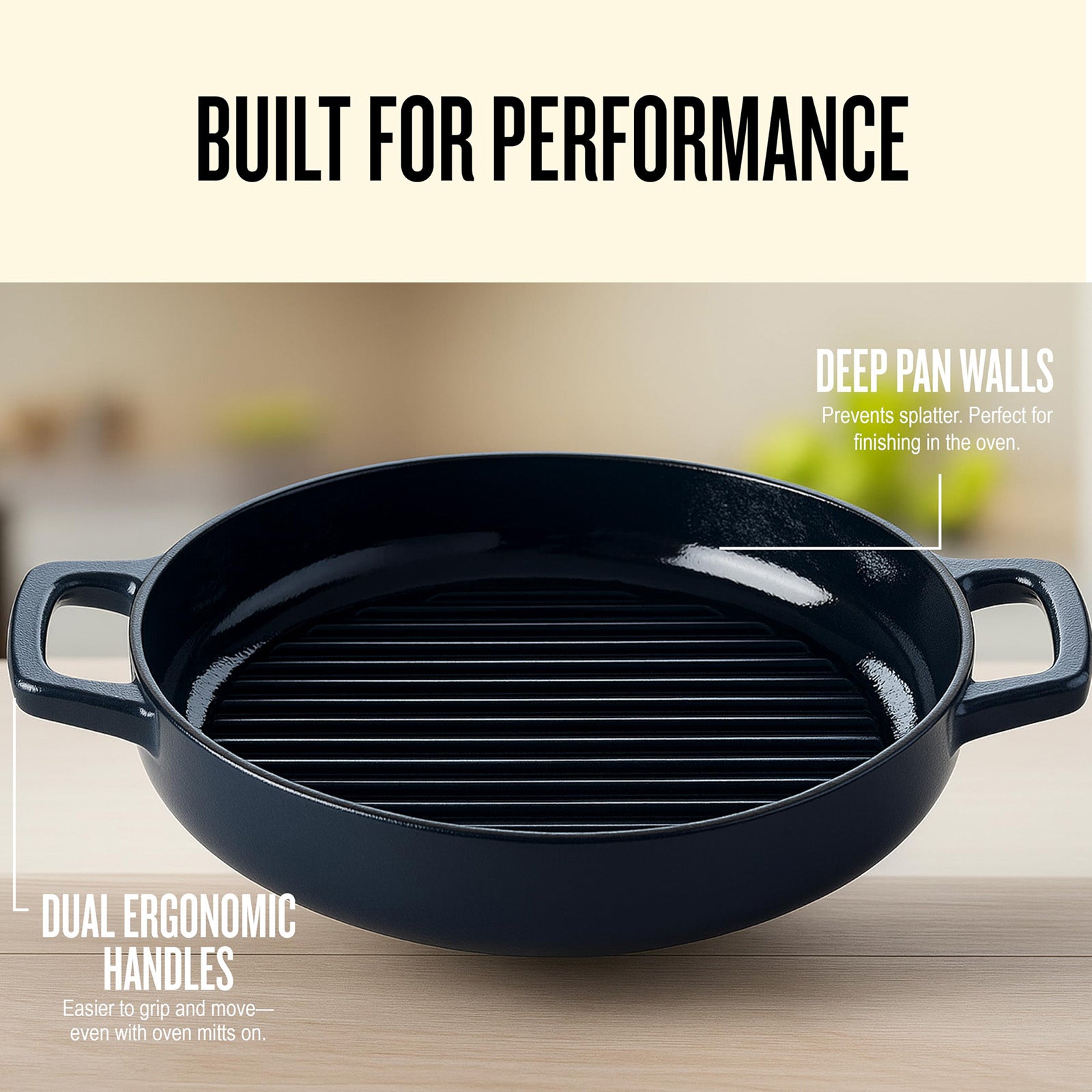 Alva Nori 11-Inch Enameled Oval Cast Iron Grill Pan
