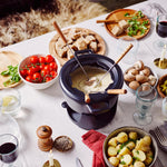 Alva Nori 8-Inch Enameled Oval 2.1 Quart Cast Iron Fondue Set