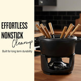 Alva Nori 8-Inch Enameled Oval 2.1 Quart Cast Iron Fondue Set