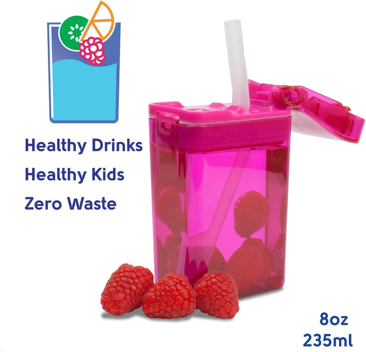Precidio Design Drink in the Box Eco-Friendly Reusable Juice Box Container, 8 ounce, Pink