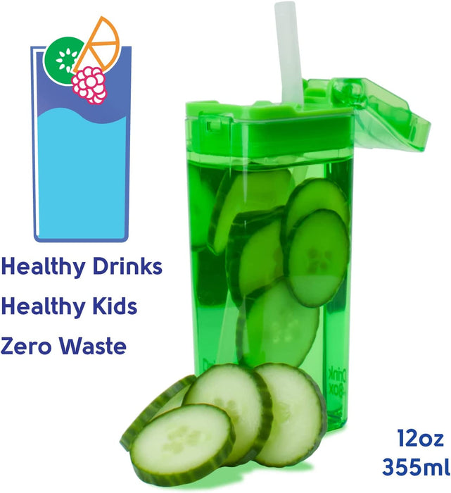 Precidio Design Drink in the Box Eco-Friendly Reusable Juice Box Container, 12 ounce, Green