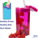 Precidio Design Drink in the Box Eco-Friendly Reusable Juice Box Container, 12 ounce, Pink