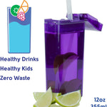 Precidio Design Drink in the Box Eco-Friendly Reusable Juice Box Container, 12 ounce, Purple