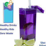 Precidio Design Drink in the Box Eco-Friendly Reusable Juice Box Container, 12 ounce, Purple