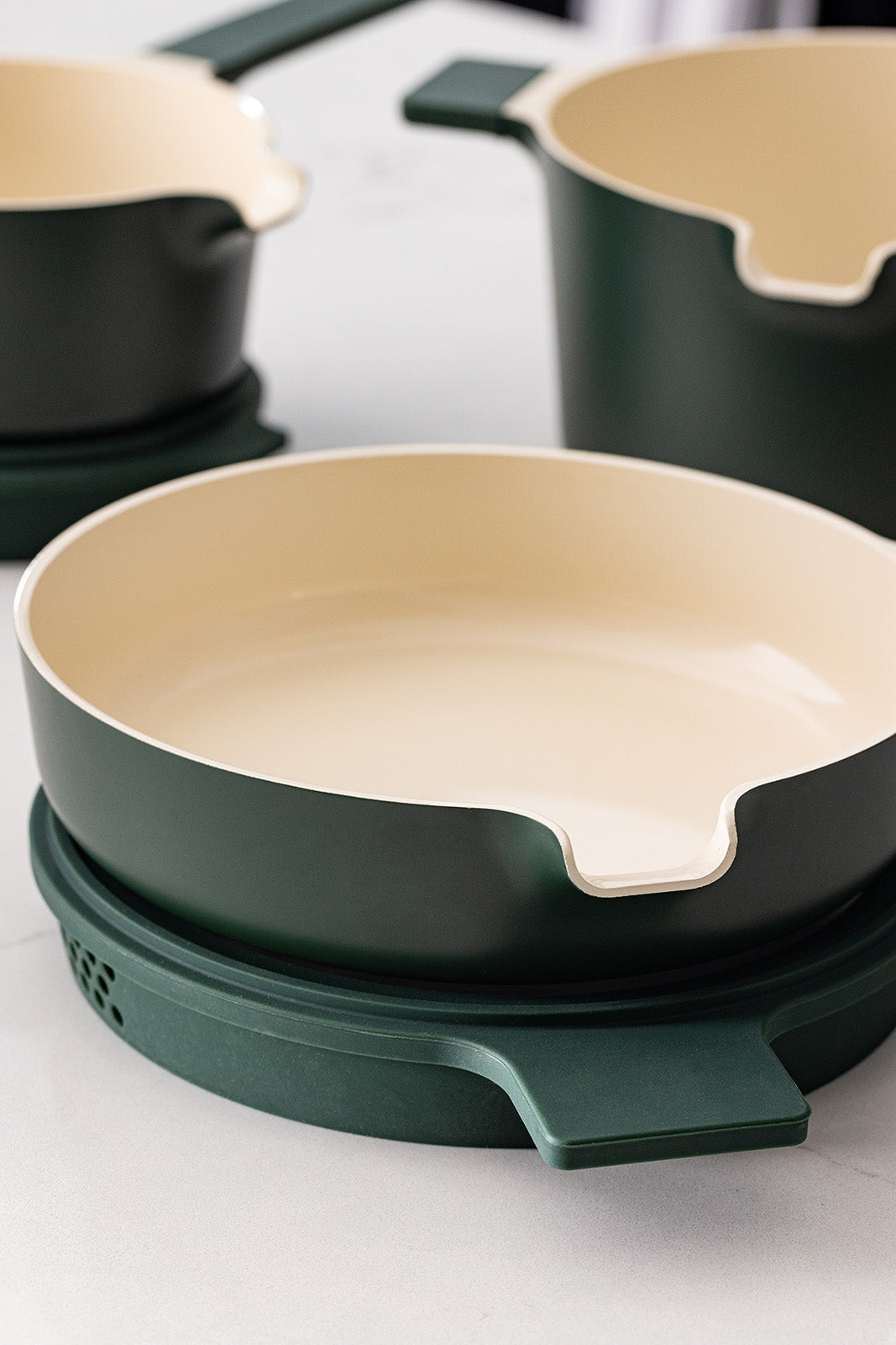 Alva Neat 5-Piece Ceramic Nonstick Stackable Cookware Set, Induction & Oven Safe, Green