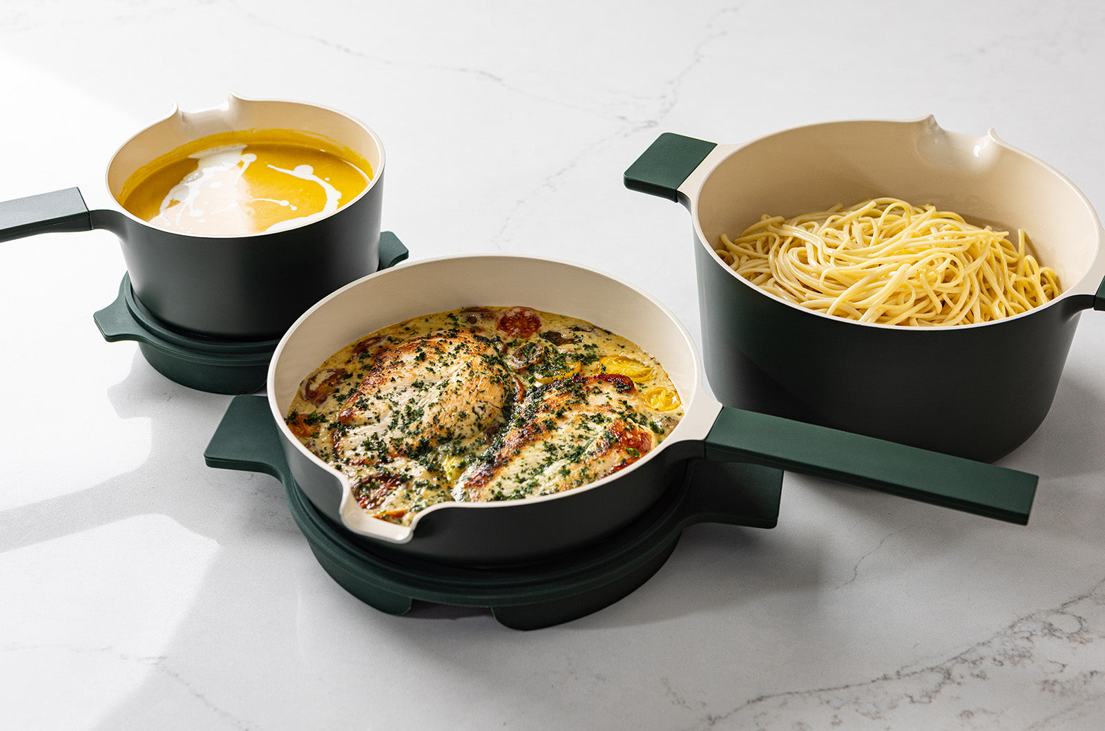 Alva Neat 5-Piece Ceramic Nonstick Stackable Cookware Set, Induction & Oven Safe, Green