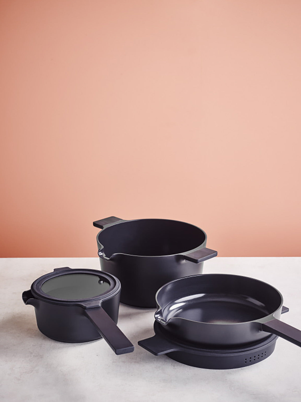 Alva Neat 5-Piece Ceramic Nonstick Stackable Cookware Set, Induction & Oven Safe, Black