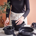 Alva Neat 5-Piece Ceramic Nonstick Stackable Cookware Set, Induction & Oven Safe, Black