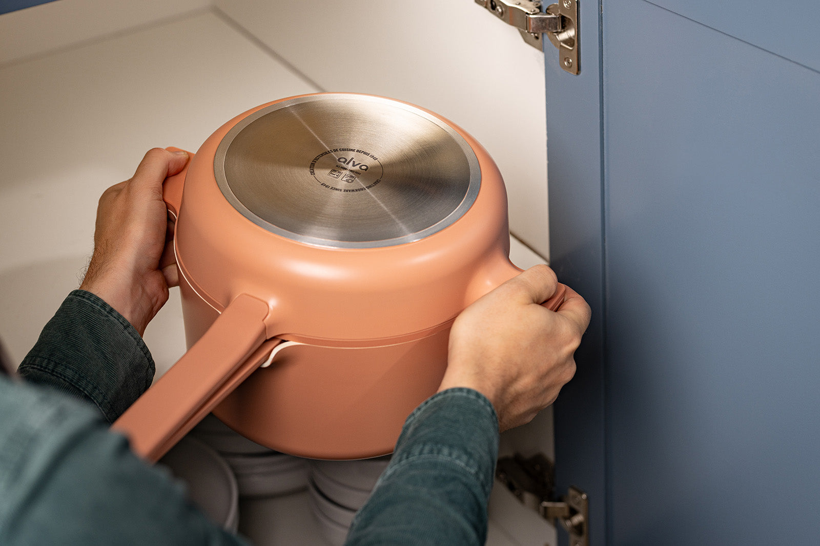 Alva Neat 5-Piece Ceramic Nonstick Stackable Cookware Set, Induction & Oven Safe, Peach