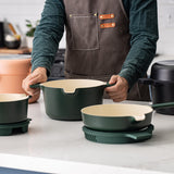 Alva Neat 5-Piece Ceramic Nonstick Stackable Cookware Set, Induction & Oven Safe, Peach