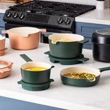 Alva Neat 5-Piece Ceramic Nonstick Stackable Cookware Set, Induction & Oven Safe, Peach