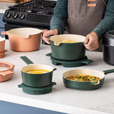 Alva Neat 5-Piece Ceramic Nonstick Stackable Cookware Set, Induction & Oven Safe, Peach