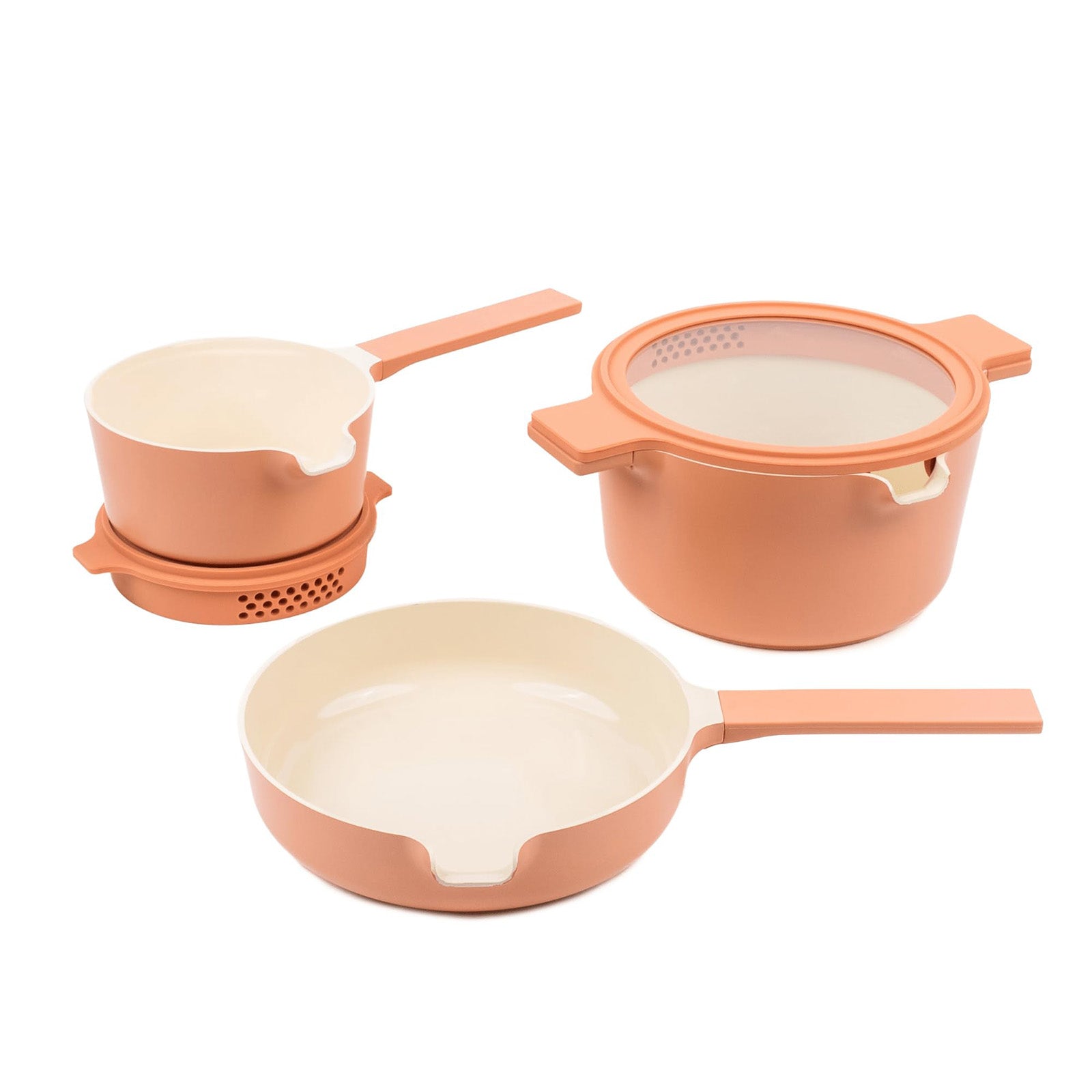 Alva Neat 5-Piece Ceramic Nonstick Stackable Cookware Set, Induction & Oven Safe, Peach