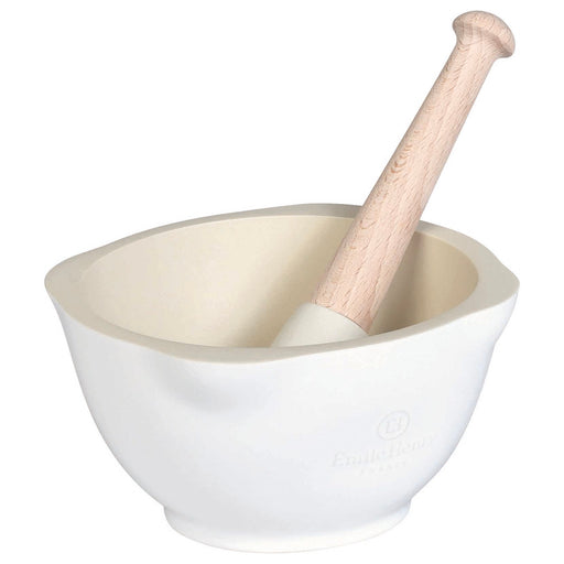 Emile Henry Made In France Mortar and Pestle, Flour White