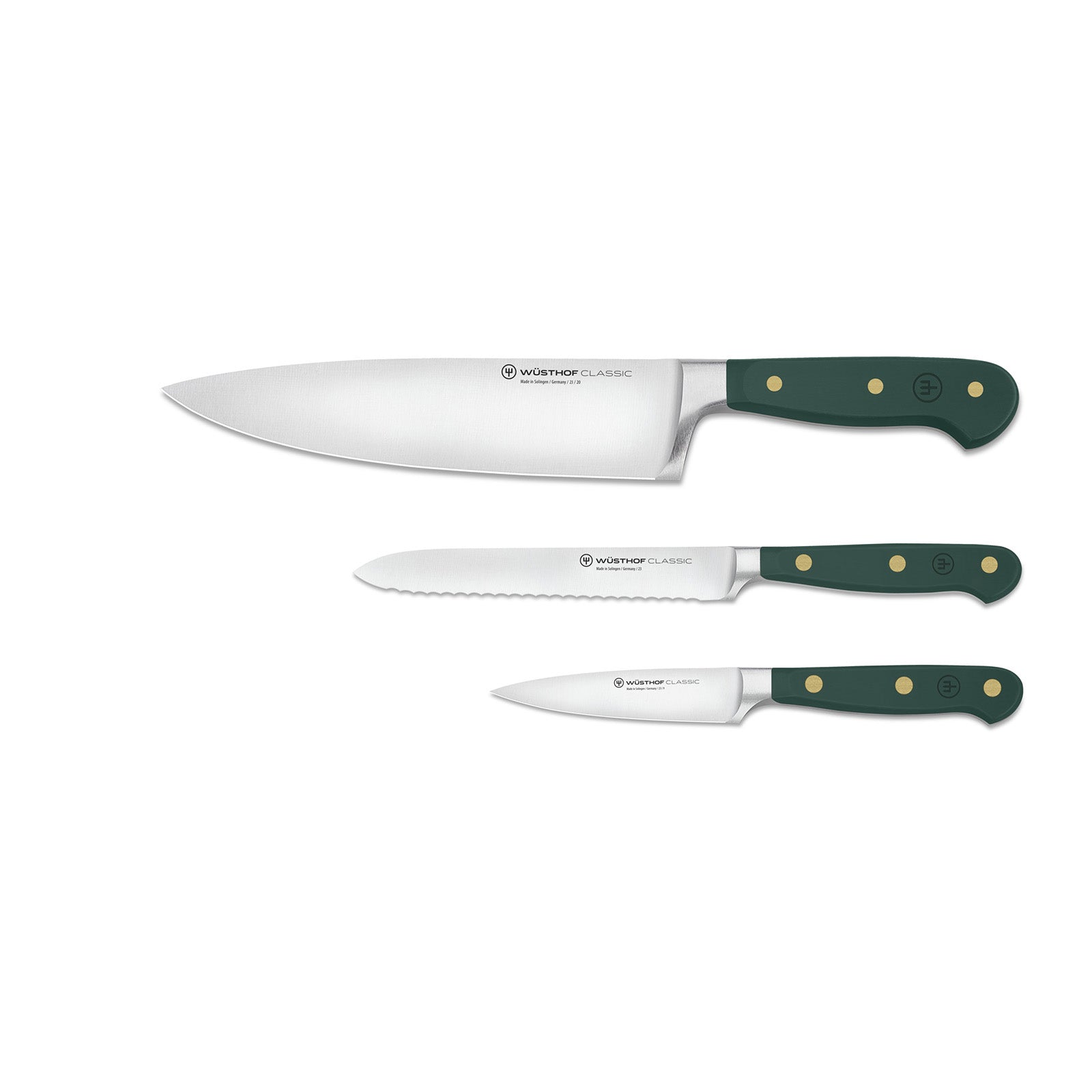 Wusthof Classic Three Piece Knife Set with Chef's Knife, Utility Knife, Paring, Rosemary