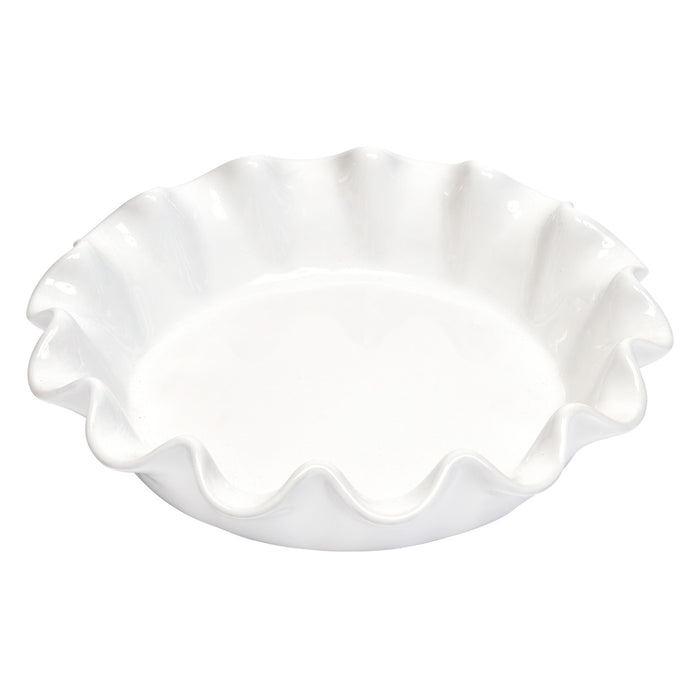 Emile Henry HR Ceramic 10-inch Ruffled Pie Dish, White