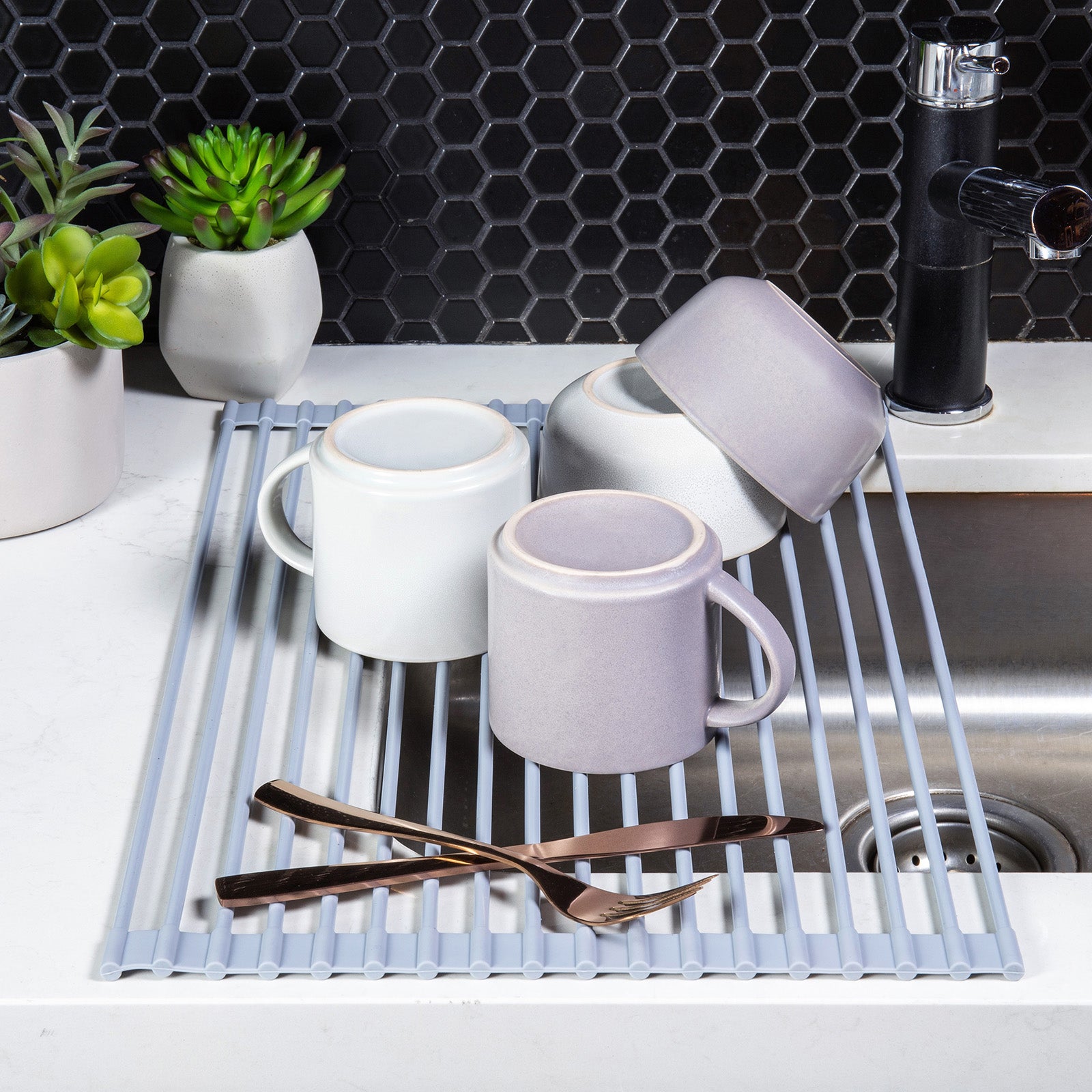 Better Houseware Over the Sink Roll Up Drying Rack, Silicone and Stainless Steel