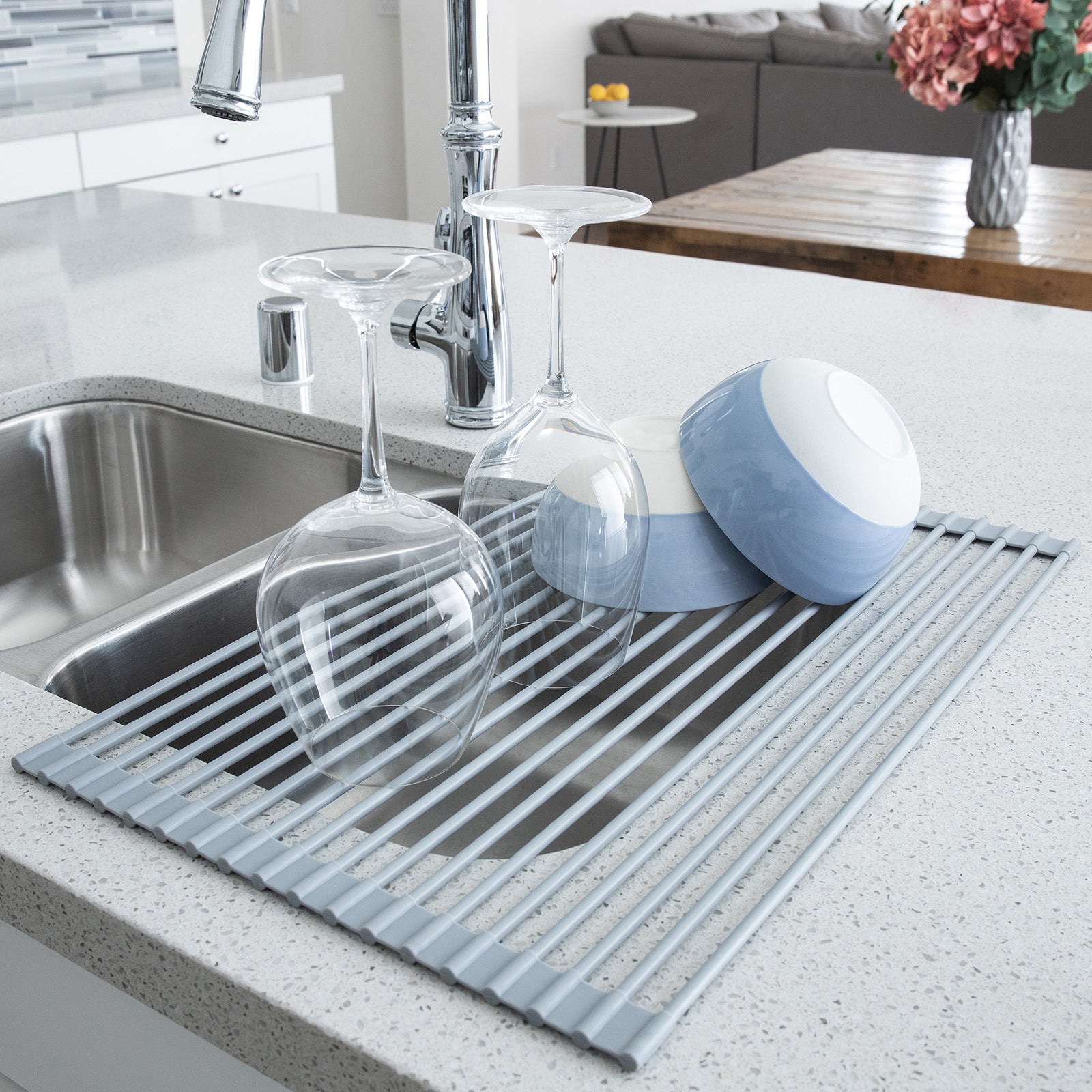 Better Houseware Over the Sink Roll Up Drying Rack, Silicone and Stainless Steel